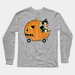 Vintage Black Cat Driving Pumpkin Car Long Sleeve T-Shirt